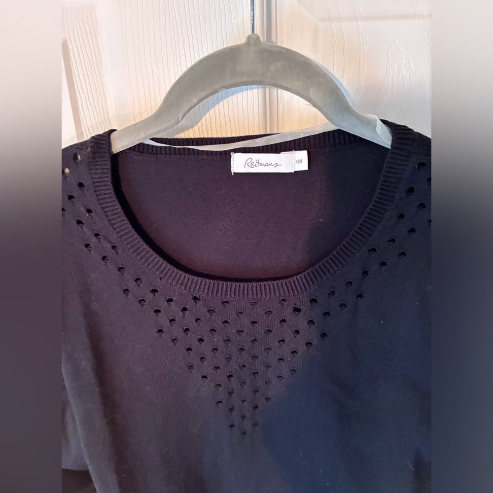 Reitmans Black Scoop Neck Eyelet Knit Sweater